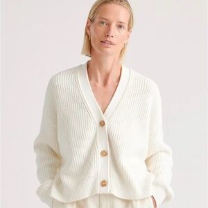 Quince 100% Organic Cotton Fisherman Boxy Cropped Cardigan. NWT Small. Ivory
